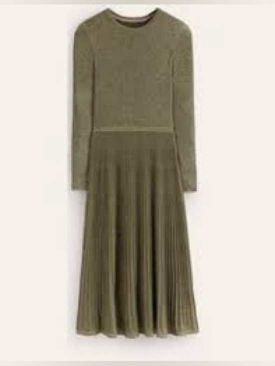 Boden Dresses & Skirts - Boden Olive Green Metallic Long-Sleeve Pleated Midi Dress Medium